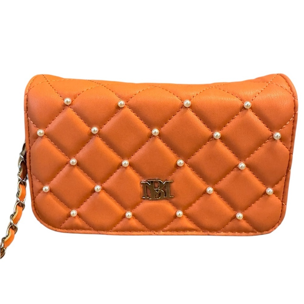 Badgley Mischka coral diamond‎ quilted Crossbody bag with pearls